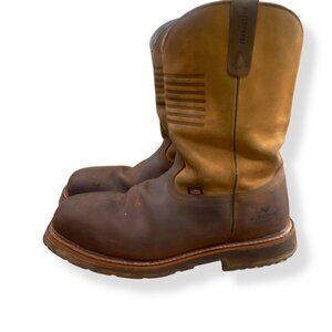 Mens Waterproof Brown Leather Steel Toe Work Boots American Flag Design Size 13D
